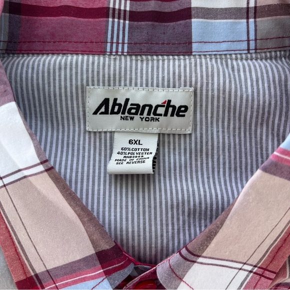 Ablanche Big & Tall 6XL Shirt Mens Button Up Retro Plaid Red Grey Short Sleeves - Picture 4 of 8